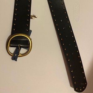Wide Black Belt with Gold Studs